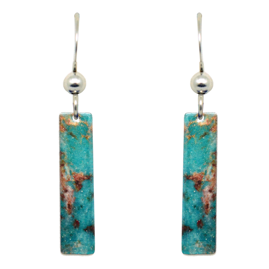Turquoise Stone 2" Metallic Slender Rectangle Earrings