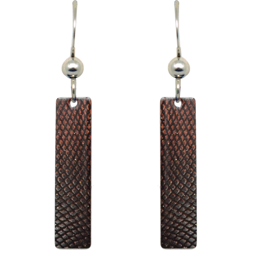 Armour / Snakeskin 2" Metallic Slender Rectangle Earrings, Sterling Silver Earwires, Item# 2429