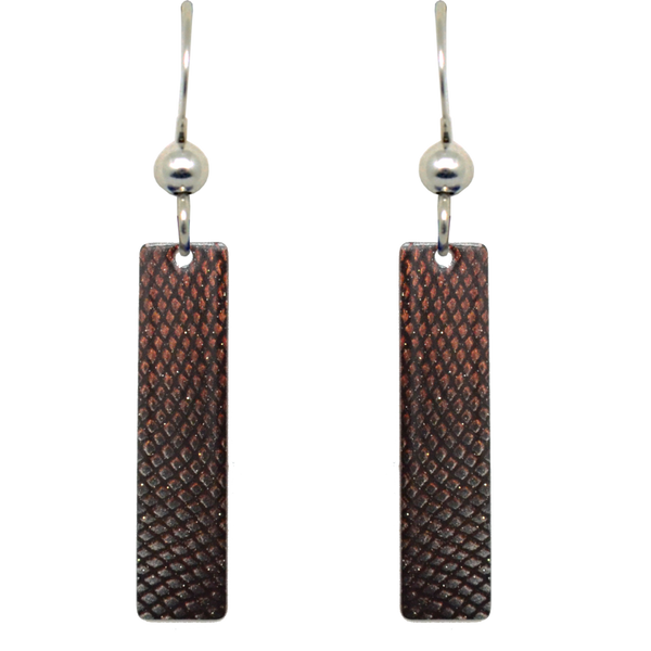 Armour / Snakeskin 2" Metallic Slender Rectangle Earrings, Sterling Silver Earwires, Item# 2429