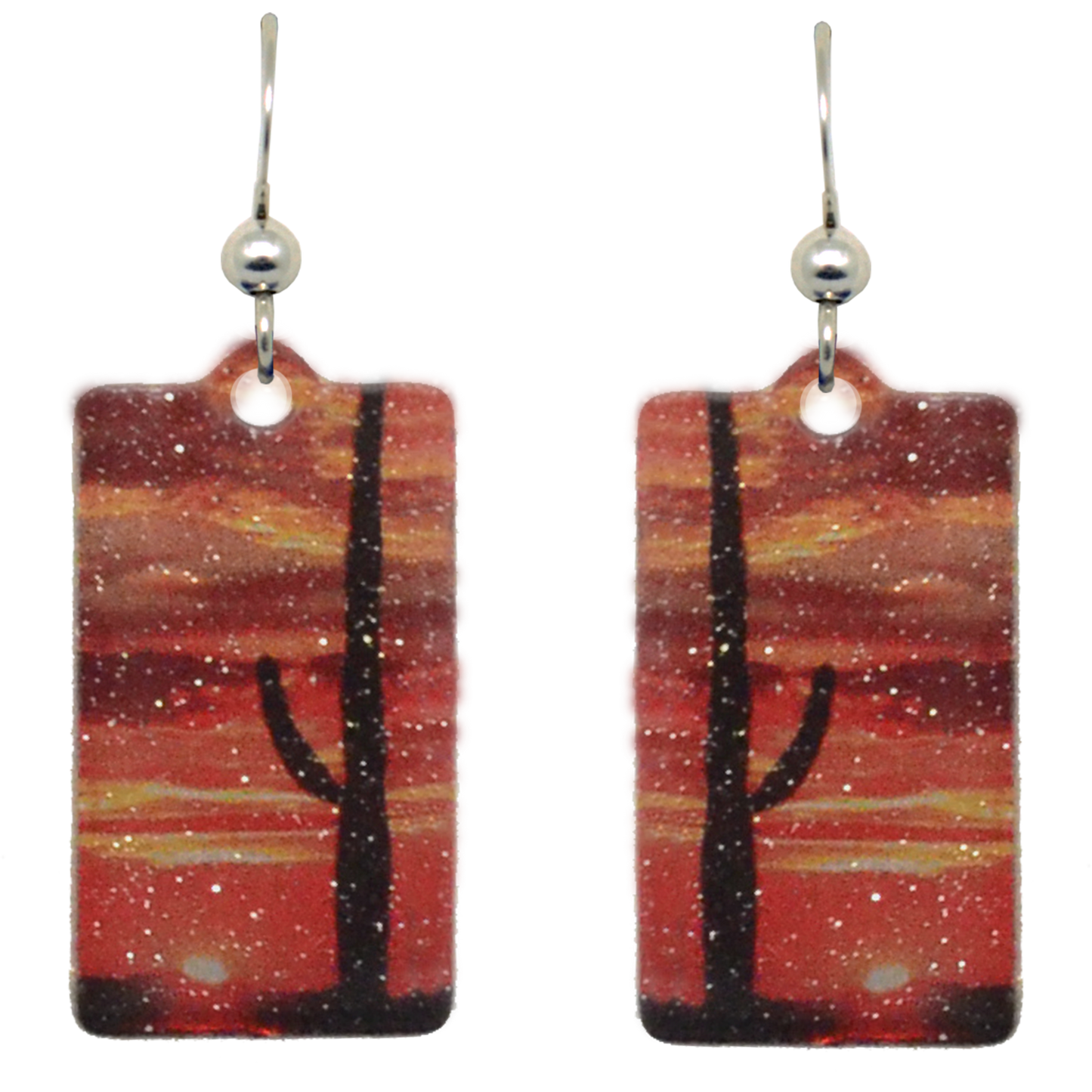 Cactus Sunset Metallic 1.25 inch Rectangular Earrings, sterling silver French hooks, Item# 2431