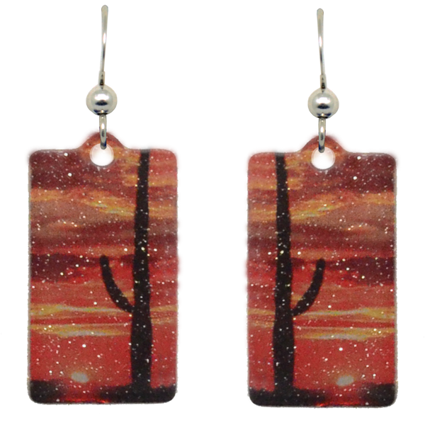 Cactus Sunset Metallic 1.25 inch Rectangular Earrings, sterling silver French hooks, Item# 2431