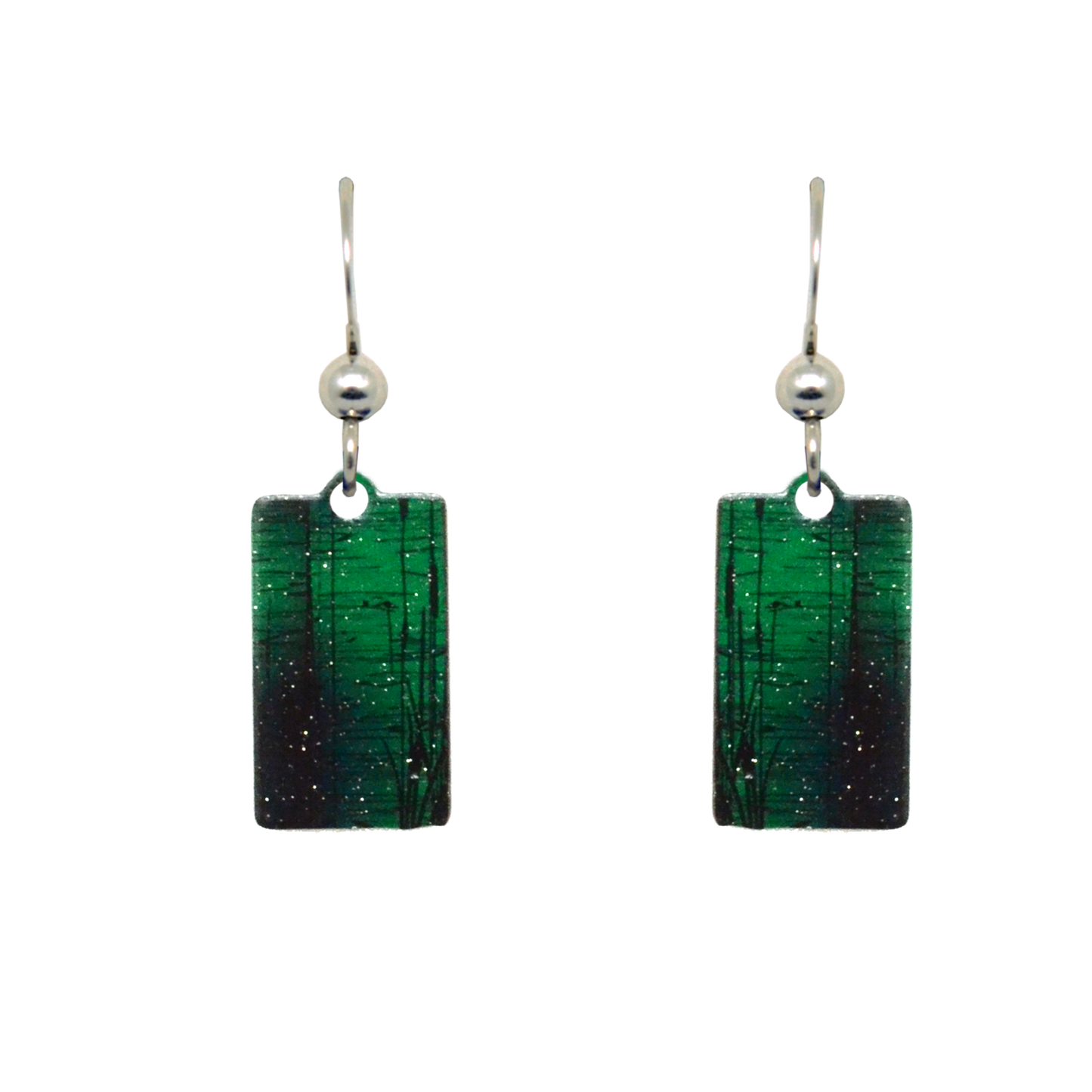 Cattail Metallic 1.25 inch Rectangular Earrings, sterling silver French Hooks, Item# 2434