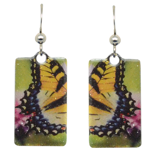 Yellow Swallowtail Metallic 1.25 inch Rectangular Earrings