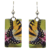 Yellow Swallowtail Metallic 1.25 inch Rectangular Earrings
