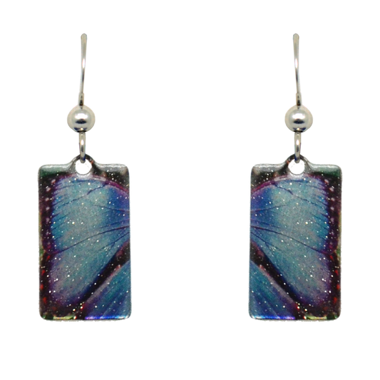 Blue Morpho Butterfly Metallic 1.25 inch Rectangular Earrings, Item# 2446