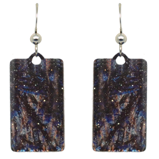 Blue Metal Grunge Metallic 1.25 inch Rectangular Earrings, Sterling Silver Earwires, Item# 2447