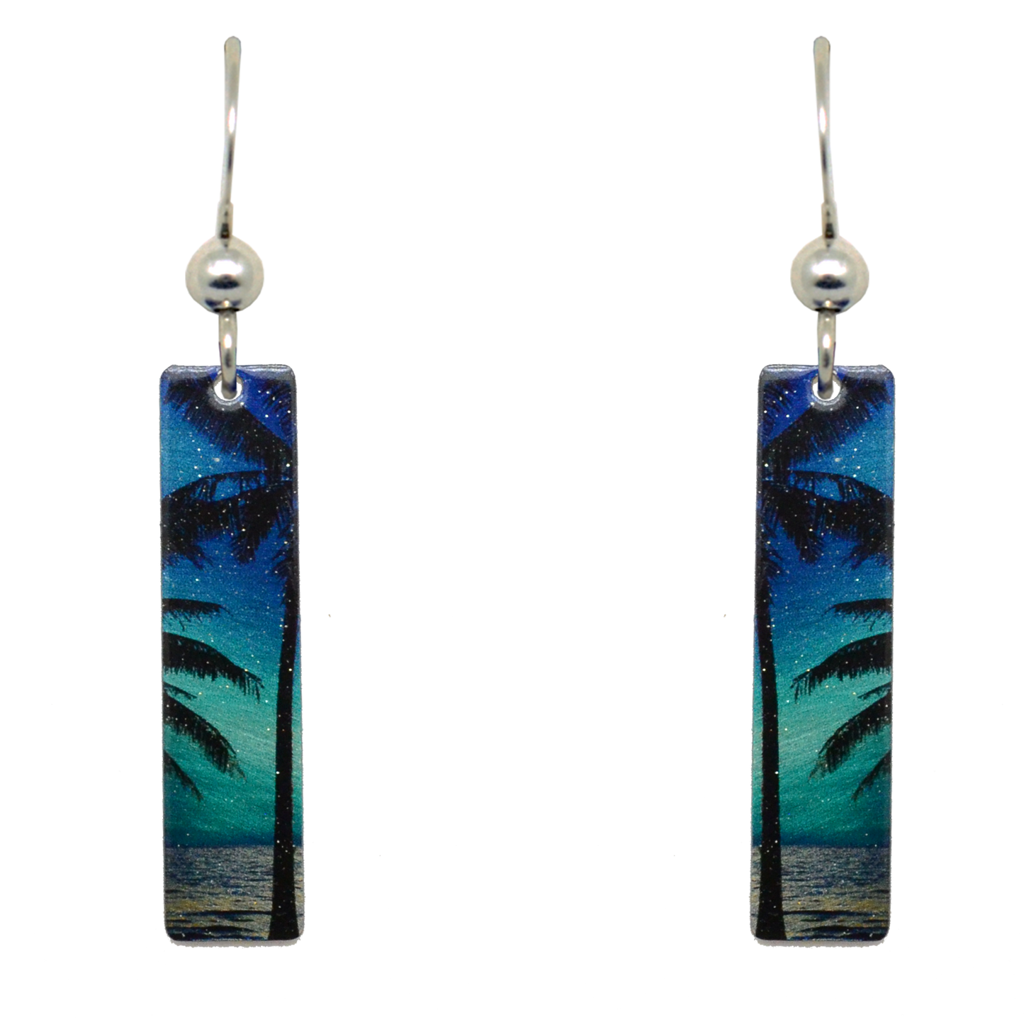 Aurora Palms 2" Metallic Slender Rectangle Earrings, Sterling Silver Earwires, Item# 2449