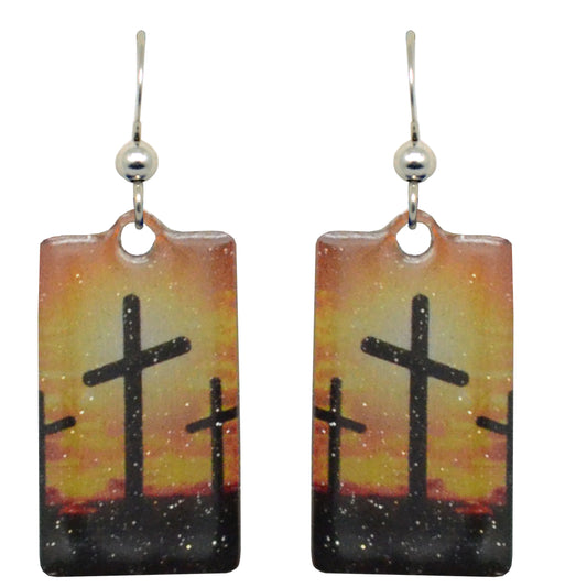 Sunset Cross Metallic 1.25 inch Rectangular Earrings