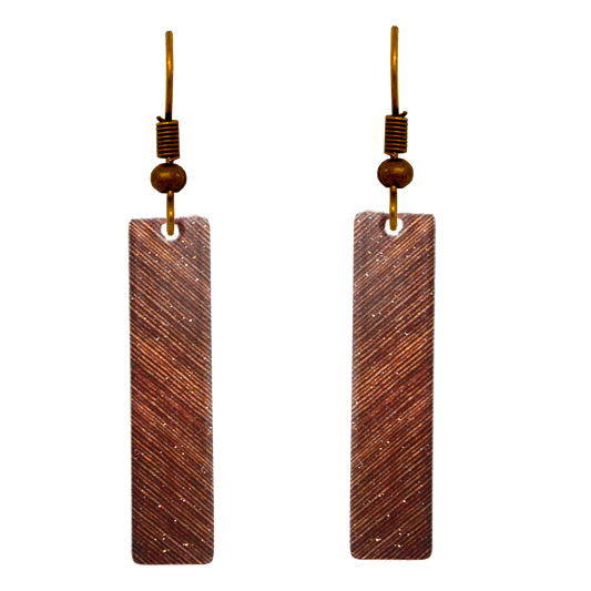 Bronze Blinds 2" Metallic Slender Rectangle Earrings, Item# 2455