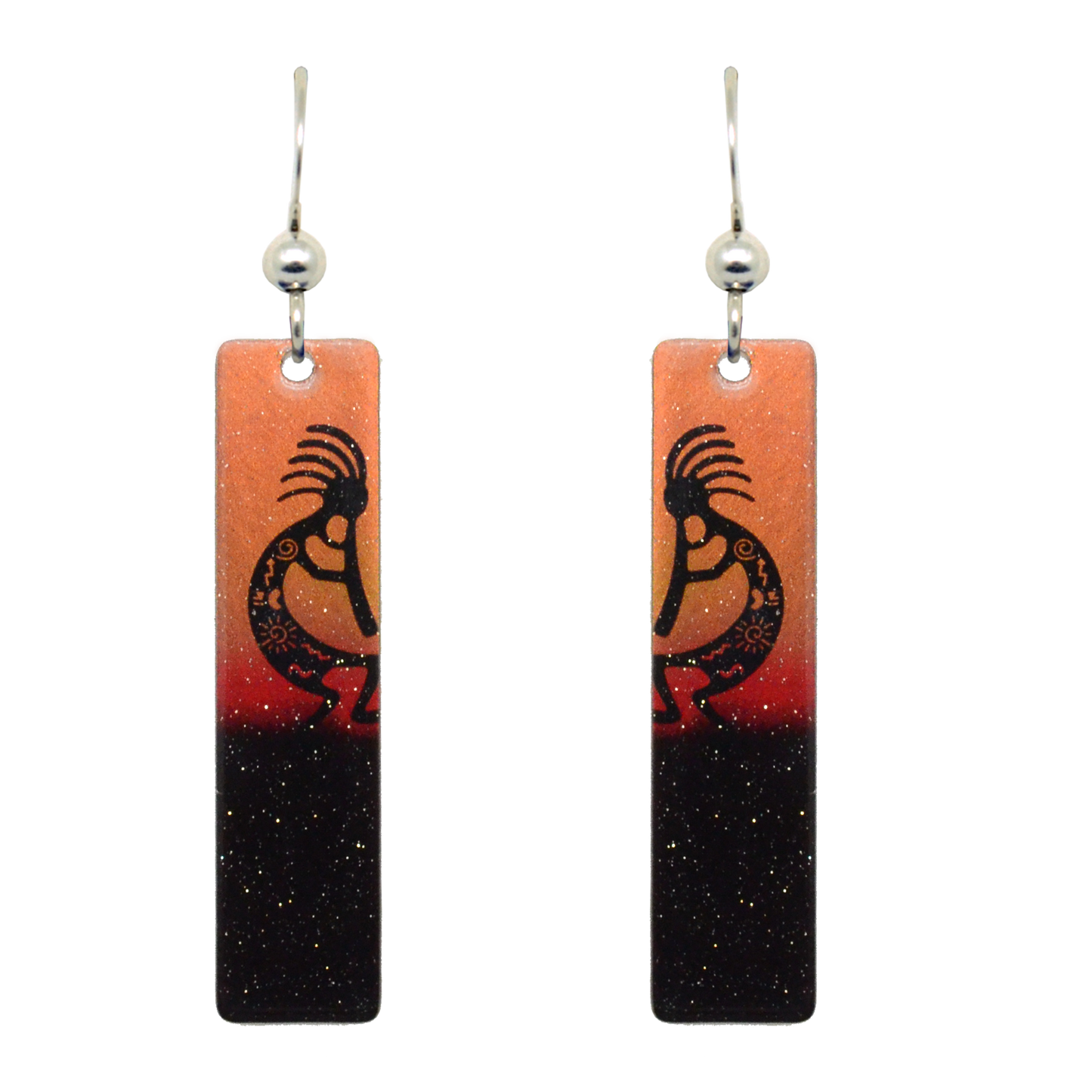 Kokopelli Sunset 2" Metallic Slender Rectangle Earrings