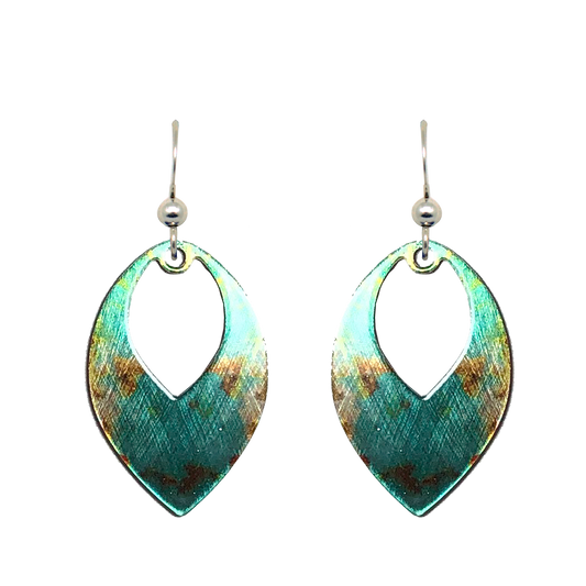 Turquoise Stone Metallic 1.5 inch Open Leaf Earrings