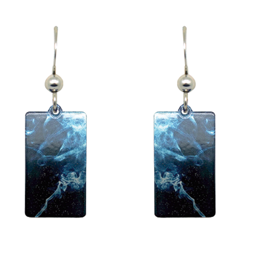 Blue Smoke Metallic 1.25 inch Rectangular Earrings, Sterling Silver Earwires, Item# 2468