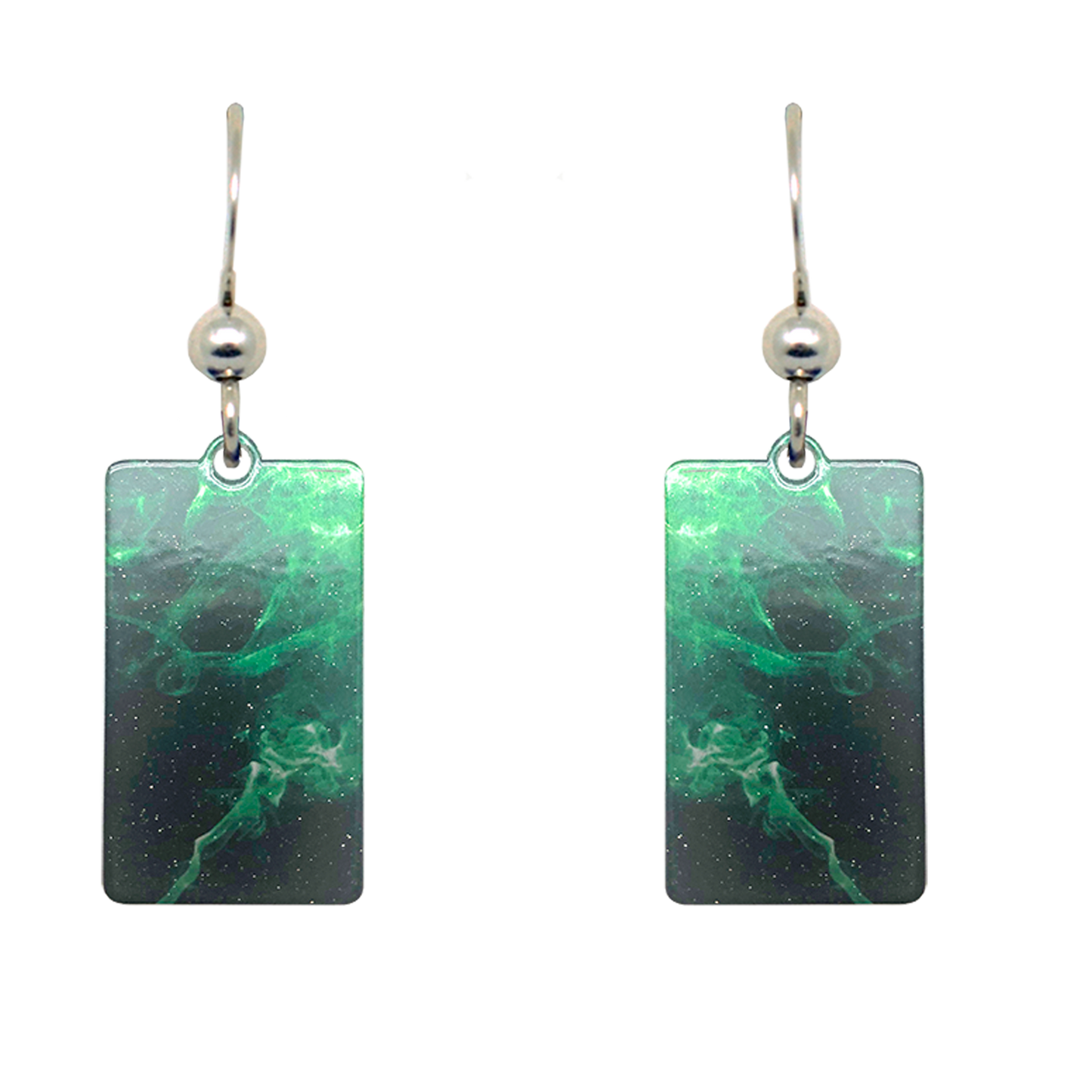 Green Smoke Metallic 1.25 inch Rectangular Earrings
