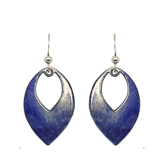 Blue Water Color Metallic 1.5 inch Open Leaf Earrings, Sterling Silver Earwires, Item# 2471