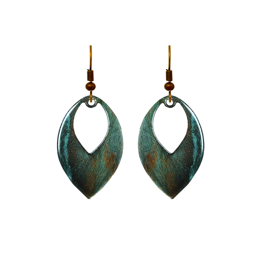Rusty Turquoise Metallic 1.5 inch Open Leaf Earrings