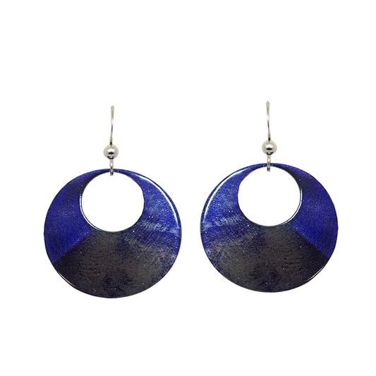 Blue Water Color Metallic Circular Eye Earrings, Sterling Silver Earwires, Item# 2473