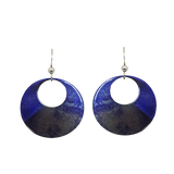 Blue Water Color Metallic Circular Eye Earrings, Sterling Silver Earwires, Item# 2473