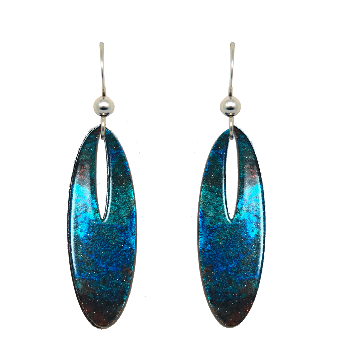 Malachite Metallic 2 inch Slender Oval Eye Earrings