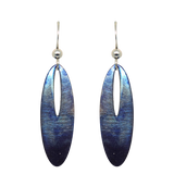 Blue Water Color Metallic 2 inch Slender Oval Eye Earrings, Sterling Silver Earwires, Item# 2476