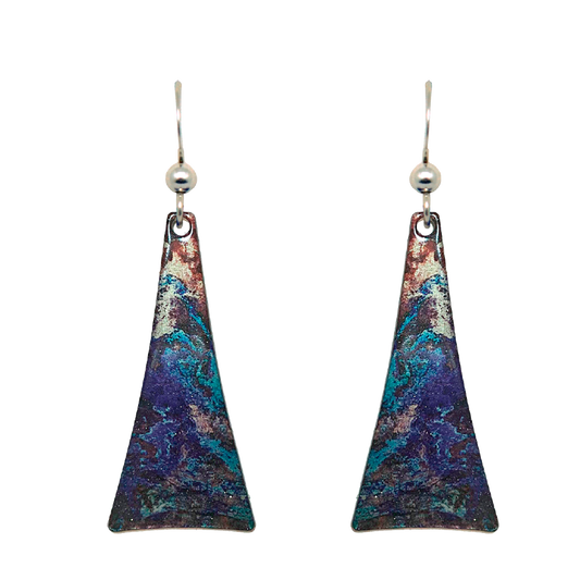 Azurite Metallic 2" Triangular Taper Earrings, Sterling Silver Earwires, Item# 2478