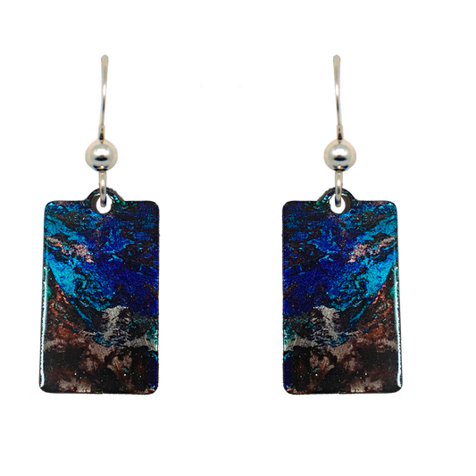 Azurite Metallic 1.25 inch Rectangular Earrings, Sterling Silver Earwires, Item# 2480