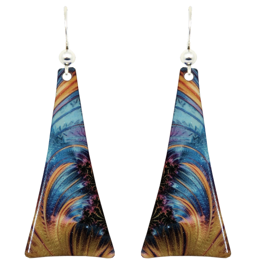 Blue & Gold Swirl Taper Earrings, Sterling Silver earwires, #2526