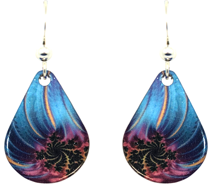 Blue, Gold & Fuschia Swirl Earrings #2530