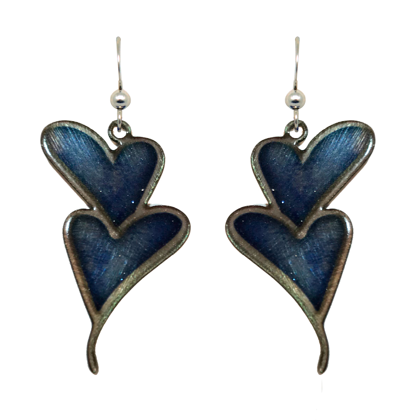 Double Blue Hearts, Stainless Steel, Sterling Silver Earwires, #2533