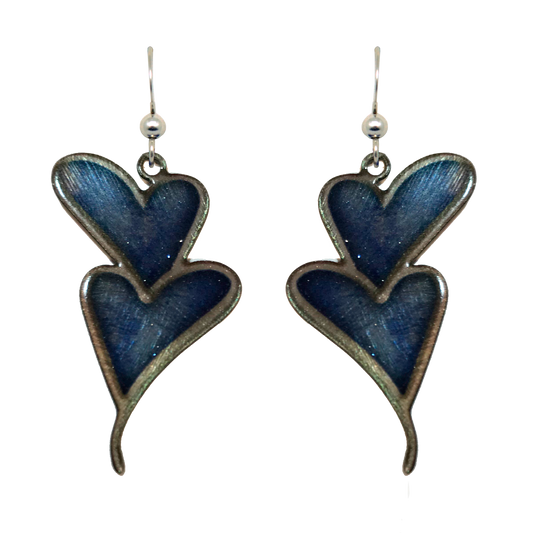 Double Blue Hearts, Stainless Steel, Sterling Silver Earwires, #2533