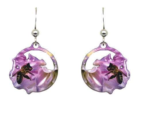 Bee Floral earrings,  Stainless Steel, Sterling Silver Earwires, #2535