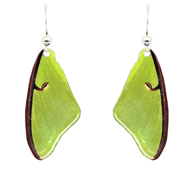 Luna Moth Wing Earrings, Made in the U.S.A. by d'ears, sterling silver french hooks