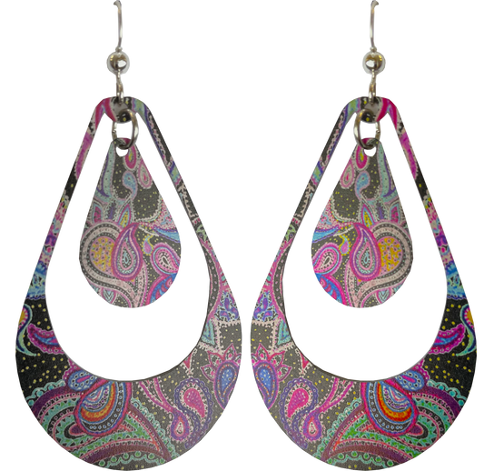 Boho Paisley Double Open Tear Drop Earrings, Stainles Steel, Sterling Silver Earwires, Item# 2635