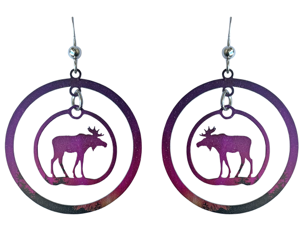 Pink Aurora Moose Hoop Earrings, by d'ears, #2641