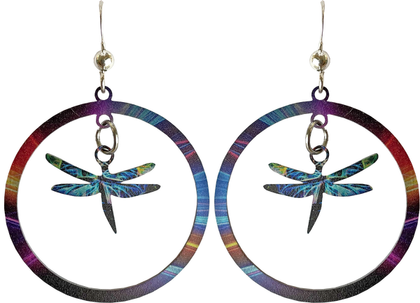 Dragonfly Hoop Earrings, stainless steel #2650