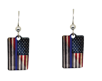 US Flag Blue Line Police earrings #2702