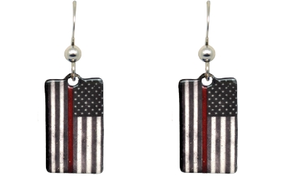 US Flag Red Line Fireman earrings, #2703