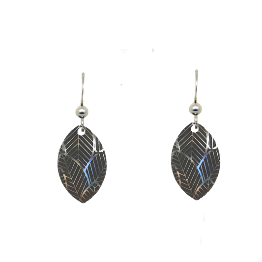 Leaf earrings, engraved silver plated brass, sterling silver earwires, d'ears