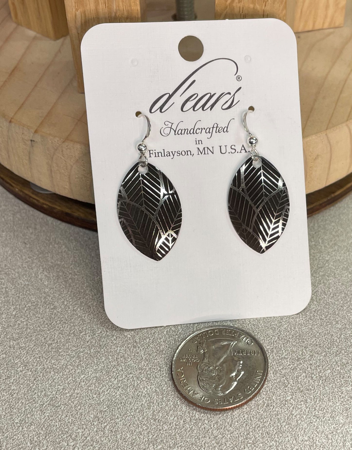 Leaf earrings, engraved silver plated brass, sterling silver earwires, d'ears