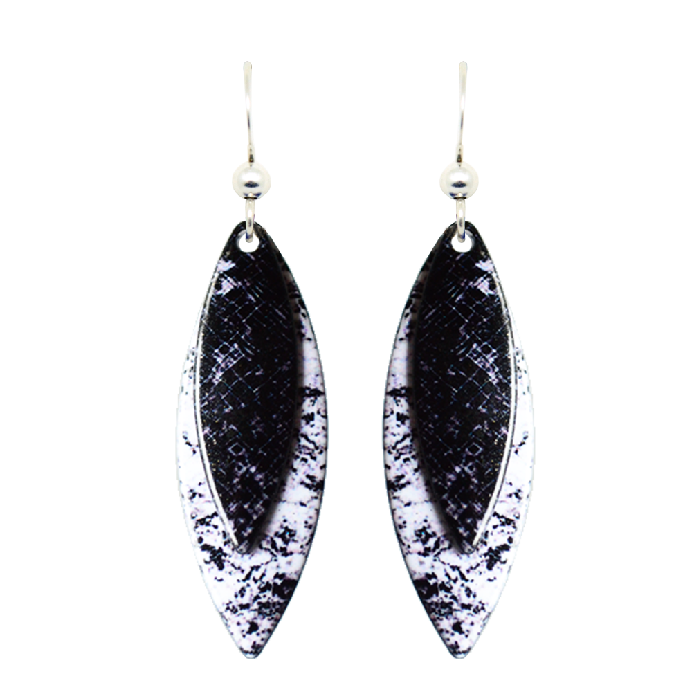 Black Weave on Marble Earrings, Sterling Silver Earwires, Item# 3009
