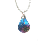 Blue and Gold Plume Tear Drop Necklace,  Stainless Steel, 18" stainless steel chain, #4747X