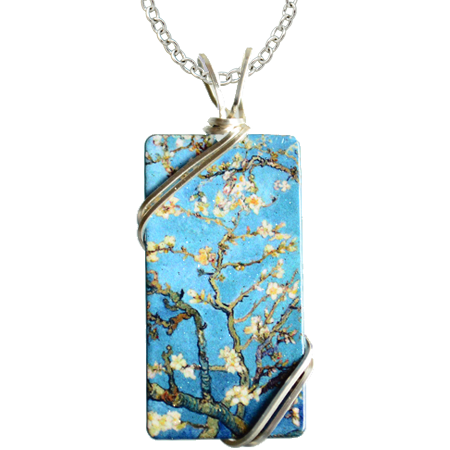 Almond Blossoms Rectangle Necklace, Van Gogh #4332X by d'ears