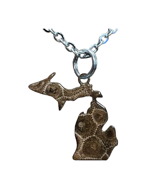 MI State, Petoskey Stone Large Necklace #4592X