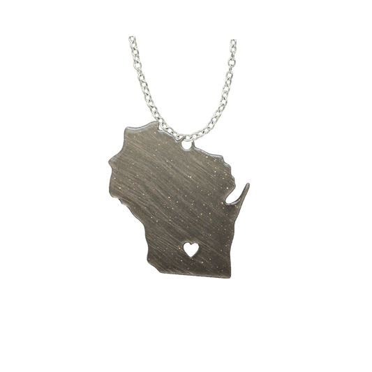 WI, Stainless, I heart Wisconsin, Large Necklace #4641X