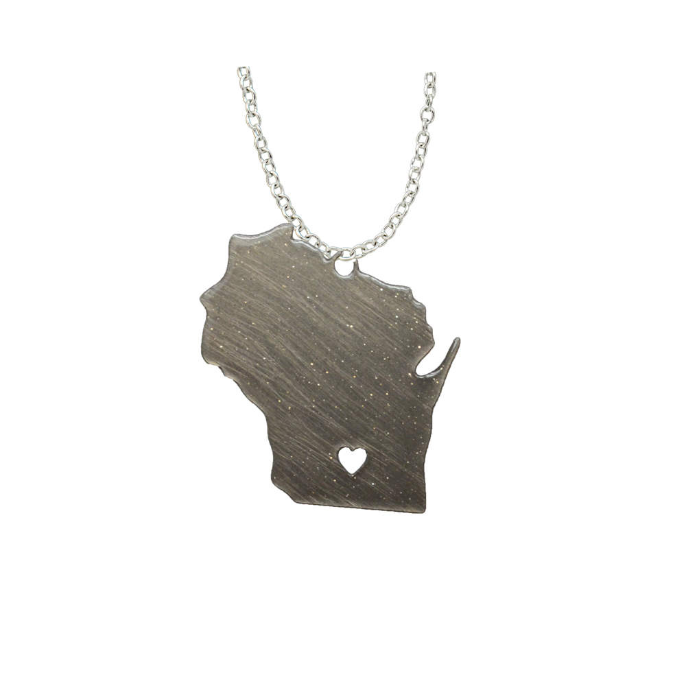 WI, Stainless, I heart Wisconsin, Large Necklace #4641X