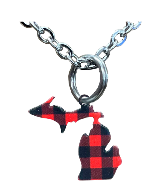MI State, Lumberjack Plaid, small Necklace #4661X