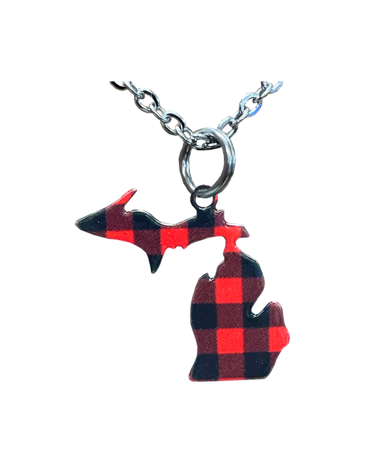 MI State, Lumberjack Plaid Large Necklace #4690X