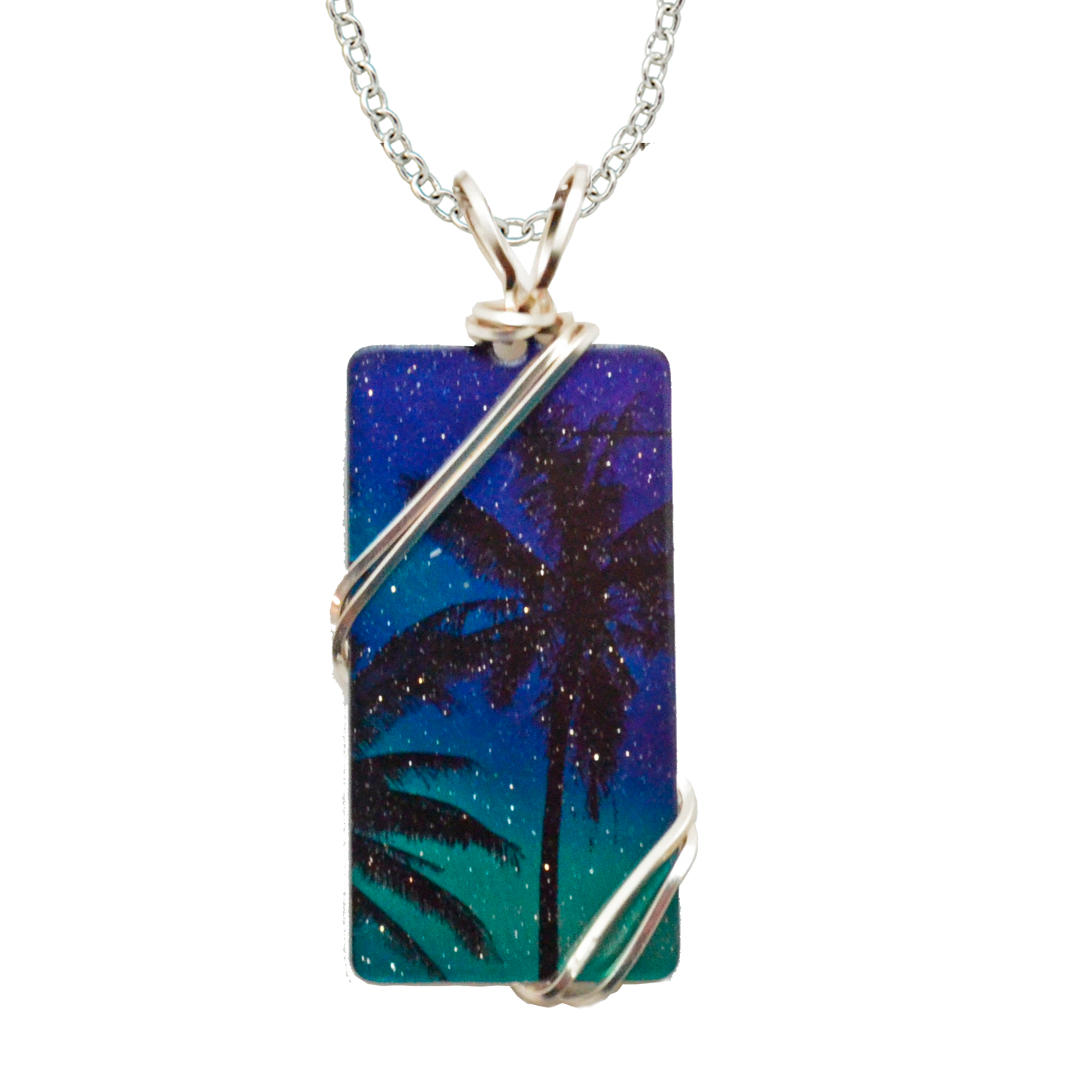 Aurora Palms Necklace, 1.5" pendant with silver-plated wiring, Item# 4697X