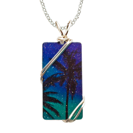 Aurora Palms Necklace, 1.5" pendant with silver-plated wiring, Item# 4697X