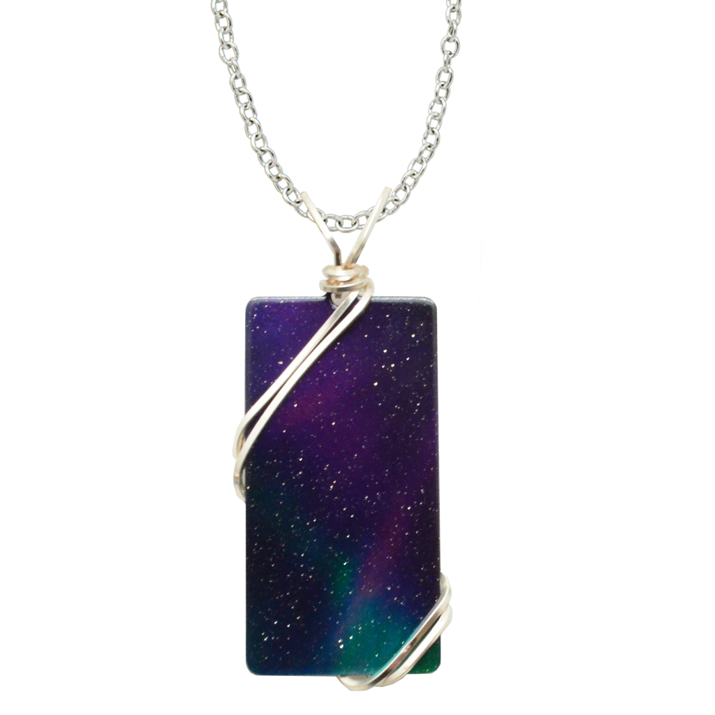 Fire & Ice Necklace, 1.5" pendant with silver-plated wiring