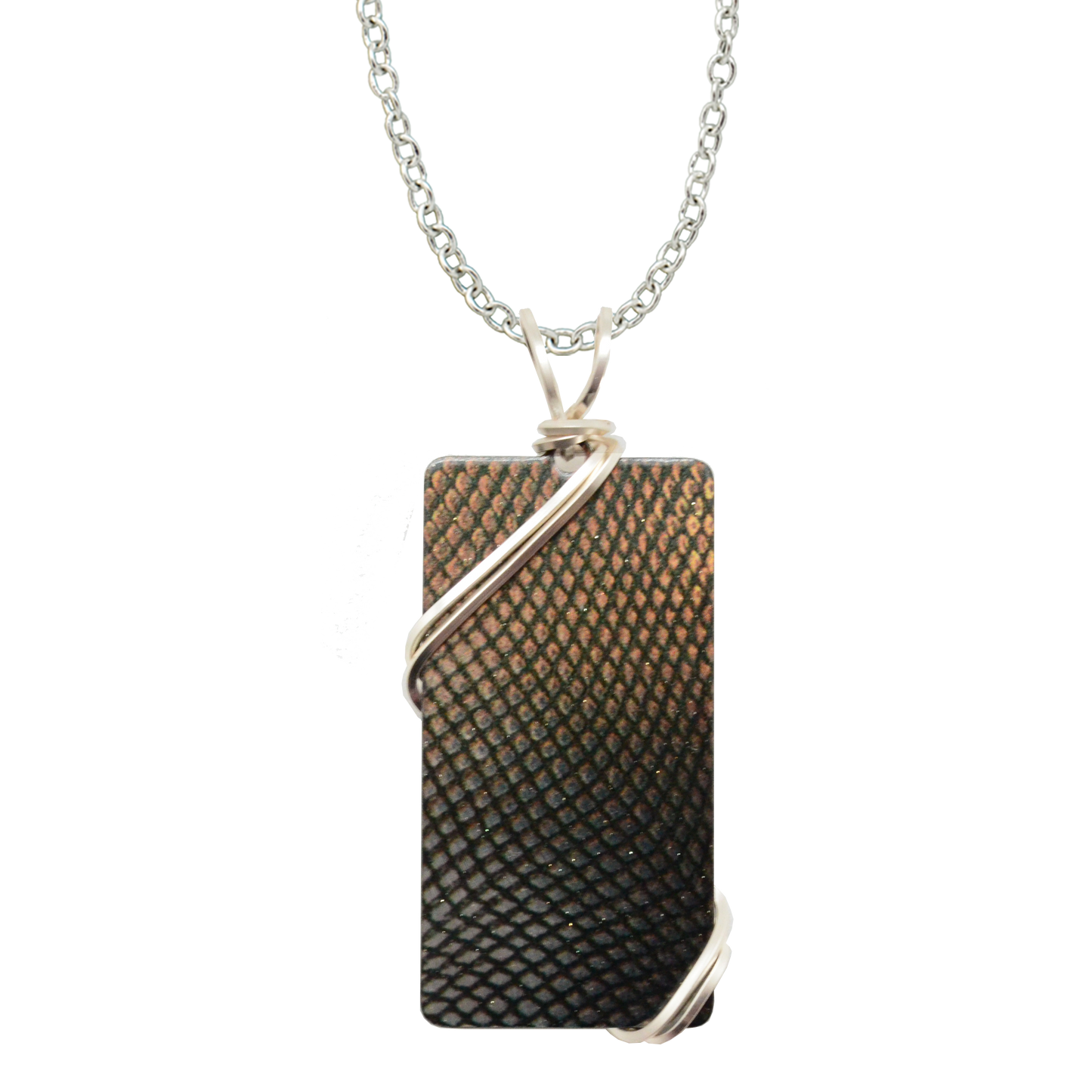 Armour / Snakeskin Necklace, 1.5" pendant with silver-plated wiring, Item# 4714X